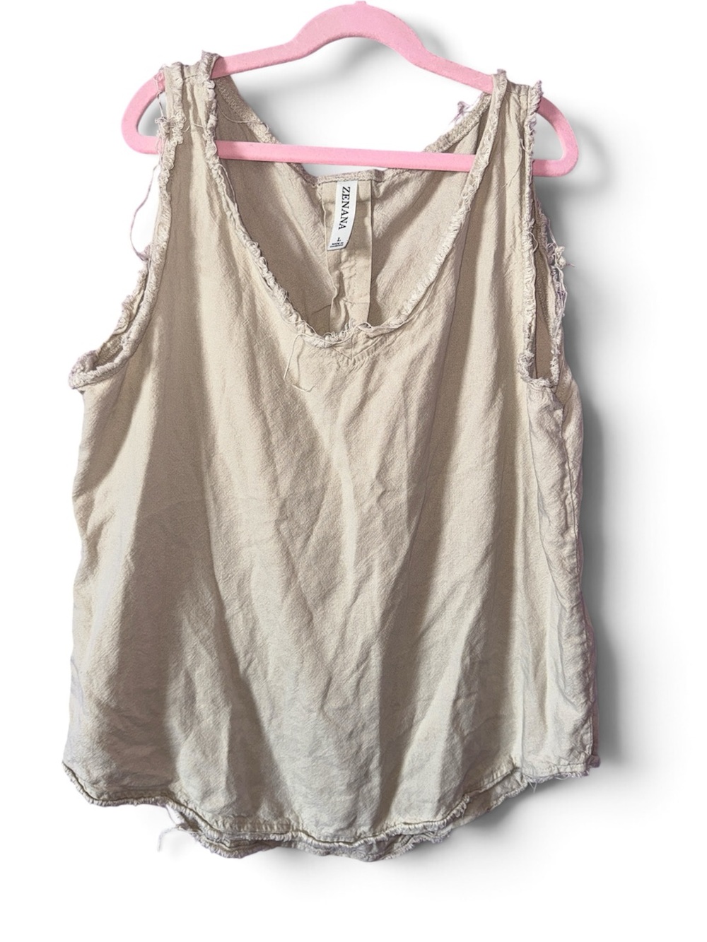 Zenana Outfitters Sleeveless Raw-Edge Tank in Beige